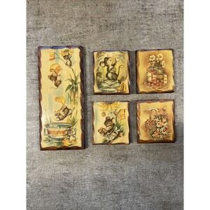 5 Piece Vintage‎ Kitschy Coby Mouse Mice At Home Art On Wood Wall Plaque